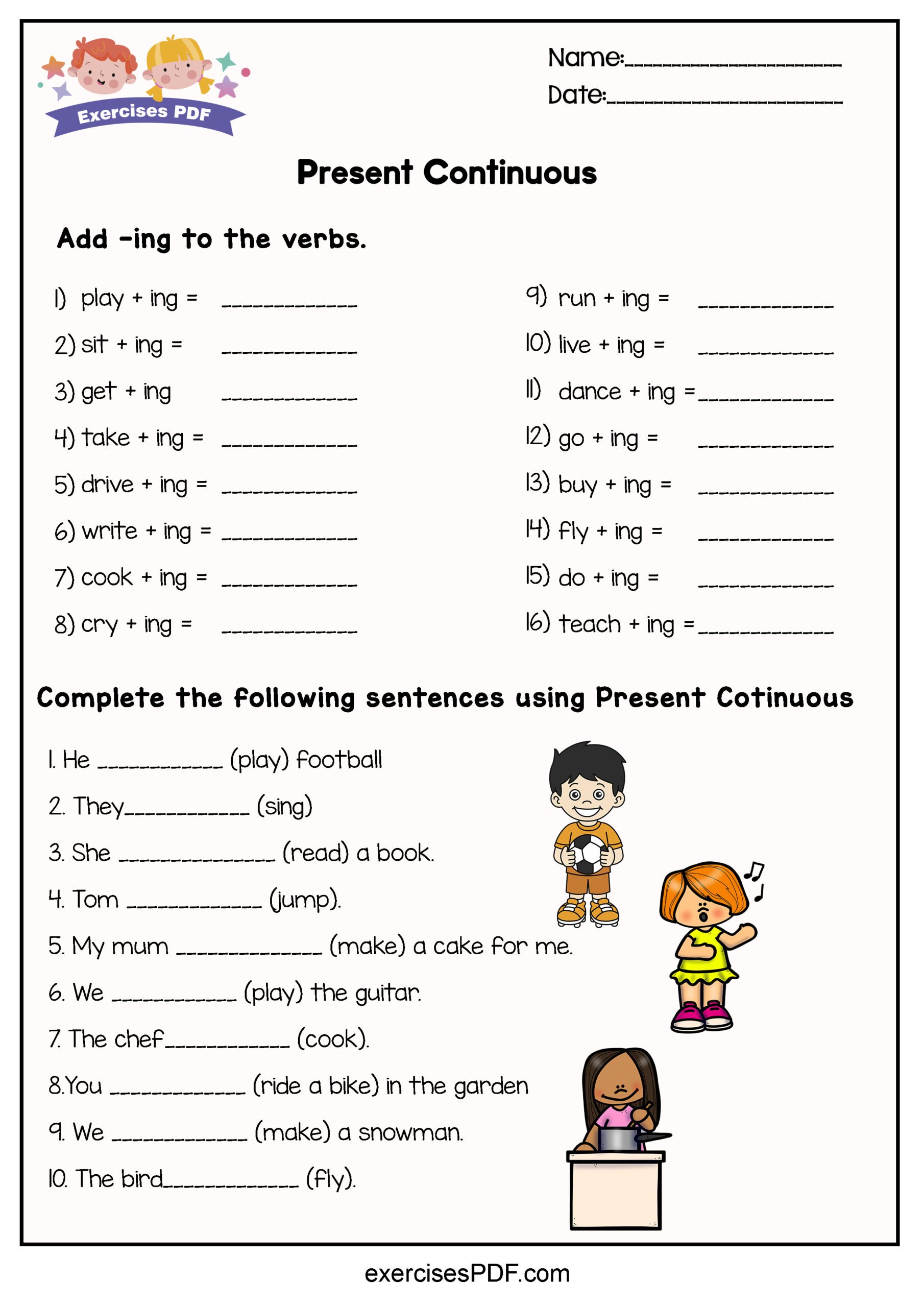 Verbs Present Continuous Exercises